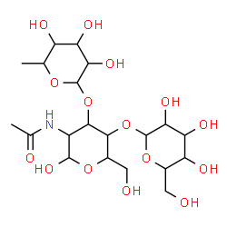 ChemSpider 2D Image | 6-Deoxyhexopyranosyl-(1->3)-[hexopyranosyl-(1->4)]-2-acetamido-2-deoxyhexopyranose | C20H35NO15