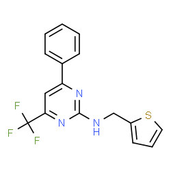 ChemSpider 2D Image | 4-Phenyl-N-(2-thienylmethyl)-6-(trifluoromethyl)-2-pyrimidinamine | C16H12F3N3S