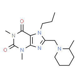 ChemSpider 2D Image | 1,3-Dimethyl-8-[(2-methyl-1-piperidinyl)methyl]-7-propyl-3,7-dihydro-1H-purine-2,6-dione | C17H27N5O2