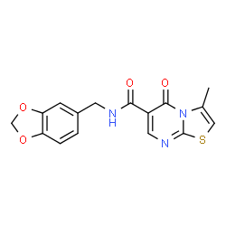 ChemSpider 2D Image | N-(1,3-Benzodioxol-5-ylmethyl)-3-methyl-5-oxo-5H-[1,3]thiazolo[3,2-a]pyrimidine-6-carboxamide | C16H13N3O4S