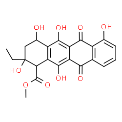 ChemSpider 2D Image | Methyl 2-ethyl-2,4,5,7,12-pentahydroxy-6,11-dioxo-1,2,3,4,6,11-hexahydro-1-tetracenecarboxylate | C22H20O9