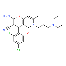 ChemSpider 2D Image | 2-Amino-4-(2,4-dichlorophenyl)-6-[3-(diethylamino)propyl]-7-methyl-5-oxo-5,6-dihydro-4H-pyrano[3,2-c]pyridine-3-carbonitrile | C23H26Cl2N4O2