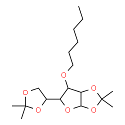 ChemSpider 2D Image | 5-(2,2-Dimethyl-1,3-dioxolan-4-yl)-6-(hexyloxy)-2,2-dimethyltetrahydrofuro[2,3-d][1,3]dioxole | C18H32O6