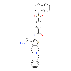 ChemSpider 2D Image | 6-Benzyl-2-{[4-(3,4-dihydro-1(2H)-quinolinylsulfonyl)benzoyl]amino}-4,5,6,7-tetrahydrothieno[2,3-c]pyridine-3-carboxamide | C31H30N4O4S2