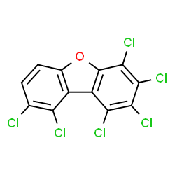 ChemSpider 2D Image | 1,2,3,4,8,9-HEXACHLORODIBENZOFURAN | C12H2Cl6O