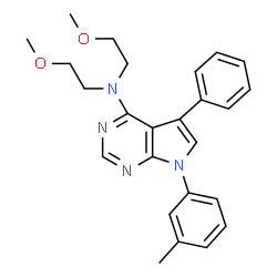 ChemSpider 2D Image | N,N-Bis(2-methoxyethyl)-7-(3-methylphenyl)-5-phenyl-7H-pyrrolo[2,3-d]pyrimidin-4-amine | C25H28N4O2