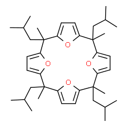 ChemSpider 2D Image | 2,7,12,17-Tetraisobutyl-2,7,12,17-tetramethyl-21,22,23,24-tetraoxapentacyclo[16.2.1.1~3,6~.1~8,11~.1~13,16~]tetracosa-1(20),3,5,8,10,13,15,18-octaene | C40H56O4
