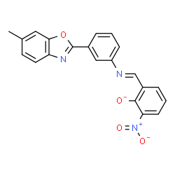 ChemSpider 2D Image | 2-[(E)-{[3-(6-Methyl-1,3-benzoxazol-2-yl)phenyl]imino}methyl]-6-nitrophenolate | C21H14N3O4