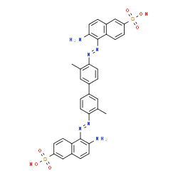 ChemSpider 2D Image | 5,5'-[(3,3'-Dimethyl-4,4'-biphenyldiyl)di(E)-2,1-diazenediyl]bis(6-amino-2-naphthalenesulfonic acid) | C34H28N6O6S2