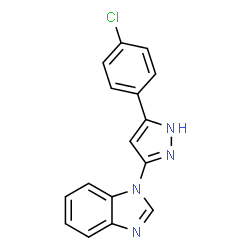 ChemSpider 2D Image | 1-[5-(4-Chlorophenyl)-1H-pyrazol-3-yl]-1H-benzimidazole | C16H11ClN4