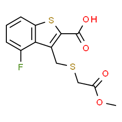 ChemSpider 2D Image | 4-Fluoro-3-{[(2-methoxy-2-oxoethyl)sulfanyl]methyl}-1-benzothiophene-2-carboxylic acid | C13H11FO4S2