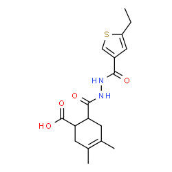 ChemSpider 2D Image | 6-({2-[(5-Ethyl-3-thienyl)carbonyl]hydrazino}carbonyl)-3,4-dimethyl-3-cyclohexene-1-carboxylic acid | C17H22N2O4S