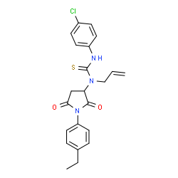 ChemSpider 2D Image | 1-Allyl-3-(4-chlorophenyl)-1-[1-(4-ethylphenyl)-2,5-dioxo-3-pyrrolidinyl]thiourea | C22H22ClN3O2S
