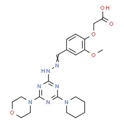 ChemSpider 2D Image | [2-Methoxy-4-({[4-(4-morpholinyl)-6-(1-piperidinyl)-1,3,5-triazin-2-yl]hydrazono}methyl)phenoxy]acetic acid | C22H29N7O5