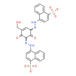 ChemSpider 2D Image | 4,4'-{[5-(Hydroxymethyl)-2,6-dioxo-4-cyclohexene-1,3-diylidene]di-1-hydrazinyl-2-ylidene}di(1-naphthalenesulfonate) | C27H18N4O9S2