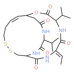 ChemSpider 2D Image | (7Z,16Z)-7-Ethylidene-4,21-diisopropyl-2-oxa-12,13-dithia-5,8,20,23-tetraazabicyclo[8.7.6]tricos-16-ene-3,6,9,19,22-pentone | C24H36N4O6S2