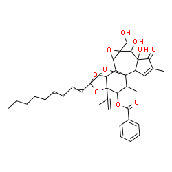 ChemSpider 2D Image | 6,7-Dihydroxy-8-(hydroxymethyl)-16-isopropenyl-4,18-dimethyl-14-(1,3-nonadien-1-yl)-5-oxo-9,13,15,19-tetraoxahexacyclo[12.4.1.0~1,11~.0~2,6~.0~8,10~.0~12,16~]nonadec-3-en-17-yl benzoate | C37H44O10