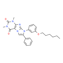 ChemSpider 2D Image | 8-[3-(Hexyloxy)phenyl]-1,3-dimethyl-7-phenyl-1H-imidazo[2,1-f]purine-2,4(3H,8H)-dione | C27H29N5O3