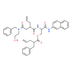 ChemSpider 2D Image | 2-[(2-{2-[Benzyl(2-hydroxyethyl)amino]-2-oxoethyl}-4-pentenoyl)amino]-3-(2-naphthylamino)-3-oxopropyl 2-benzyl-4-pentenoate | C41H45N3O6