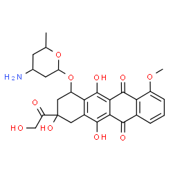 ChemSpider 2D Image | 10-[(4-Amino-6-methyltetrahydro-2H-pyran-2-yl)oxy]-8-glycoloyl-6,8,11-trihydroxy-1-methoxy-7,8,9,10-tetrahydro-5,12-tetracenedione | C27H29NO10