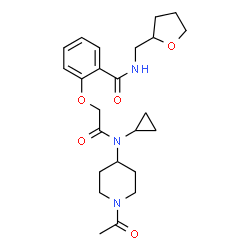 ChemSpider 2D Image | 2-{2-[(1-Acetyl-4-piperidinyl)(cyclopropyl)amino]-2-oxoethoxy}-N-(tetrahydro-2-furanylmethyl)benzamide | C24H33N3O5