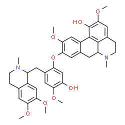 ChemSpider 2D Image | 9-{2-[(6,7-Dimethoxy-2-methyl-1,2,3,4-tetrahydro-1-isoquinolinyl)methyl]-5-hydroxy-4-methoxyphenoxy}-2,10-dimethoxy-6-methyl-5,6,6a,7-tetrahydro-4H-dibenzo[de,g]quinolin-1-ol | C39H44N2O8