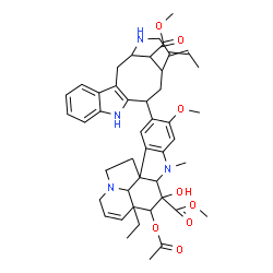 ChemSpider 2D Image | Methyl 4-acetoxy-15-[15-ethylidene-18-(methoxycarbonyl)-10,17-diazatetracyclo[12.3.1.0~3,11~.0~4,9~]octadeca-3(11),4,6,8-tetraen-12-yl]-3-hydroxy-16-methoxy-1-methyl-6,7-didehydroaspidospermidine-3-ca
rboxylate | C45H54N4O8