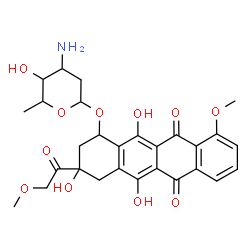 ChemSpider 2D Image | 3,5,12-Trihydroxy-10-methoxy-3-(methoxyacetyl)-6,11-dioxo-1,2,3,4,6,11-hexahydro-1-tetracenyl 3-amino-2,3,6-trideoxyhexopyranoside | C28H31NO11