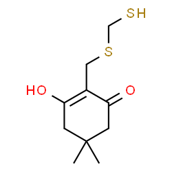 ChemSpider 2D Image | 3-Hydroxy-5,5-dimethyl-2-{[(sulfanylmethyl)sulfanyl]methyl}-2-cyclohexen-1-one | C10H16O2S2
