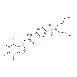 ChemSpider 2D Image | N-[4-(Dibutylsulfamoyl)phenyl]-2-(1,3-dimethyl-2,6-dioxo-1,2,3,6-tetrahydro-7H-purin-7-yl)acetamide | C23H32N6O5S