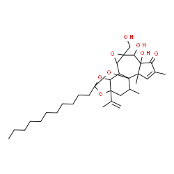 ChemSpider 2D Image | 6,7-Dihydroxy-8-(hydroxymethyl)-16-isopropenyl-2,4,18-trimethyl-14-undecyl-9,13,15,19-tetraoxahexacyclo[12.4.1.0~1,11~.0~2,6~.0~8,10~.0~12,16~]nonadec-3-en-5-one | C33H50O8