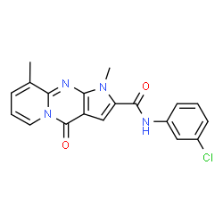ChemSpider 2D Image | N-(3-Chlorophenyl)-1,9-dimethyl-4-oxo-1,4-dihydropyrido[1,2-a]pyrrolo[2,3-d]pyrimidine-2-carboxamide | C19H15ClN4O2