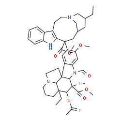 ChemSpider 2D Image | Methyl 4-acetoxy-15-[17-ethyl-13-(methoxycarbonyl)-1,11-diazatetracyclo[13.3.1.0~4,12~.0~5,10~]nonadeca-4(12),5,7,9-tetraen-13-yl]-1-formyl-3-hydroxy-16-methoxyaspidospermidine-3-carboxylate | C46H58N4O9