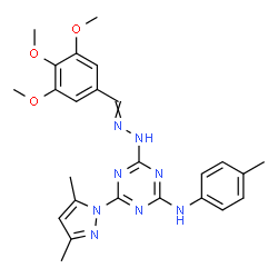 ChemSpider 2D Image | 4-(3,5-Dimethyl-1H-pyrazol-1-yl)-N-(4-methylphenyl)-6-[2-(3,4,5-trimethoxybenzylidene)hydrazino]-1,3,5-triazin-2-amine | C25H28N8O3