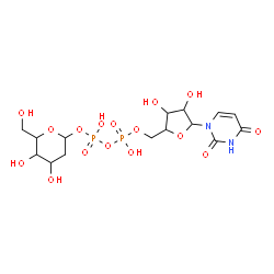 ChemSpider 2D Image | 4,5-Dihydroxy-6-(hydroxymethyl)tetrahydro-2H-pyran-2-yl [5-(2,4-dioxo-3,4-dihydro-1(2H)-pyrimidinyl)-3,4-dihydroxytetrahydro-2-furanyl]methyl dihydrogen diphosphate | C15H24N2O16P2