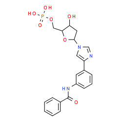 ChemSpider 2D Image | 4-[3-(Benzoylamino)phenyl]-1-(2-deoxy-5-O-phosphonopentofuranosyl)-1H-imidazole | C21H22N3O7P