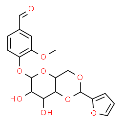 ChemSpider 2D Image | 4-Formyl-2-methoxyphenyl 4,6-O-(2-furylmethylene)hexopyranoside | C19H20O9