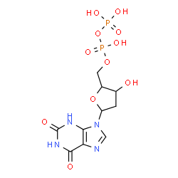 ChemSpider 2D Image | 9-{2-Deoxy-5-O-[hydroxy(phosphonooxy)phosphoryl]pentofuranosyl}-3,9-dihydro-1H-purine-2,6-dione | C10H14N4O11P2