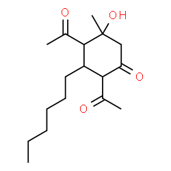 ChemSpider 2D Image | 2,4-Diacetyl-3-hexyl-5-hydroxy-5-methylcyclohexanone | C17H28O4