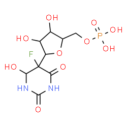 ChemSpider 2D Image | 1,4-Anhydro-1-(5-fluoro-4-hydroxy-2,6-dioxohexahydro-5-pyrimidinyl)-5-O-phosphonopentitol | C9H14FN2O10P