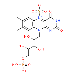 ChemSpider 2D Image | 1-Deoxy-1-(7,8-dimethyl-2,4-dioxo-5-sulfonato-3,4-dihydrobenzo[g]pteridin-5-ium-10(2H)-yl)-5-O-phosphonopentitol | C17H21N4O12PS