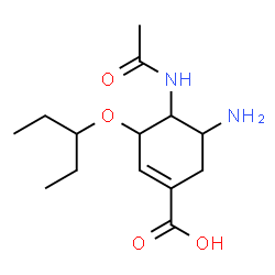 ChemSpider 2D Image | 4-Acetamido-5-amino-3-(3-pentanyloxy)-1-cyclohexene-1-carboxylic acid | C14H24N2O4