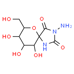 ChemSpider 2D Image | 3-Amino-8,9,10-trihydroxy-7-(hydroxymethyl)-6-oxa-1,3-diazaspiro[4.5]decane-2,4-dione | C8H13N3O7