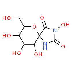 ChemSpider 2D Image | 3,8,9,10-Tetrahydroxy-7-(hydroxymethyl)-6-oxa-1,3-diazaspiro[4.5]decane-2,4-dione | C8H12N2O8