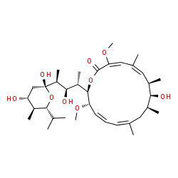 ChemSpider 2D Image | (5R)-2,4-Dideoxy-1-C-{(2S,3R,4S)-3-hydroxy-4-[(2R,3S,4Z,6Z,9S,10S,11R,12Z,14E)-10-hydroxy-3,15-dimethoxy-7,9,11,13-tetramethyl-16-oxooxacyclohexadeca-4,6,12,14-tetraen-2-yl]-2-pentanyl}-5-isopropyl-4-
methyl-alpha-D-threo-pentopyranose | C35H58O9