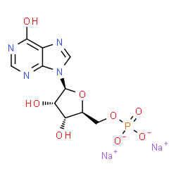ChemSpider 2D Image | Disodium 9-(5-O-phosphonato-beta-L-ribofuranosyl)-9H-purin-6-ol | C10H11N4Na2O8P