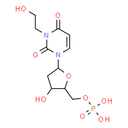 ChemSpider 2D Image | 1-(2-Deoxy-5-O-phosphonopentofuranosyl)-3-(2-hydroxyethyl)-2,4(1H,3H)-pyrimidinedione | C11H17N2O9P