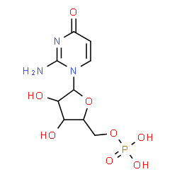 ChemSpider 2D Image | 2-Amino-1-(5-O-phosphonopentofuranosyl)-4(1H)-pyrimidinone | C9H14N3O8P
