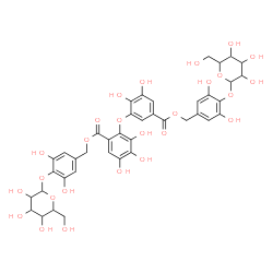 ChemSpider 2D Image | 4-(Hexopyranosyloxy)-3,5-dihydroxybenzyl 2-[5-({[4-(hexopyranosyloxy)-3,5-dihydroxybenzyl]oxy}carbonyl)-2,3-dihydroxyphenoxy]-3,4,5-trihydroxybenzoate | C40H42O26