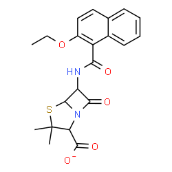 ChemSpider 2D Image | 6-[(2-Ethoxy-1-naphthoyl)amino]-3,3-dimethyl-7-oxo-4-thia-1-azabicyclo[3.2.0]heptane-2-carboxylate | C21H21N2O5S